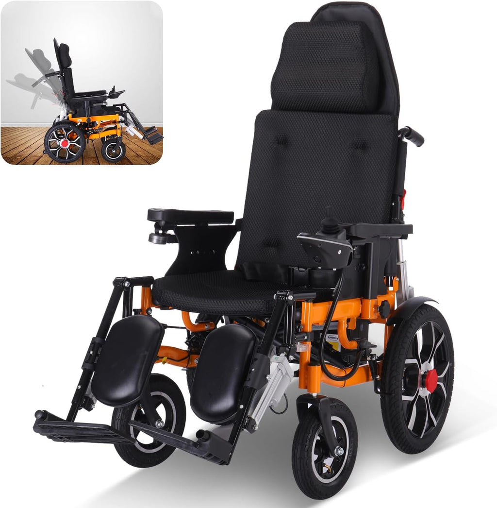 Reclining Electric Wheelchair for Adults Lightweight Foldable,20" Seat Width All Terrain Motorized Wheelchair for Seniors Portable,20 Miles Long Travel Range Power Wheelchair-Airline Approved