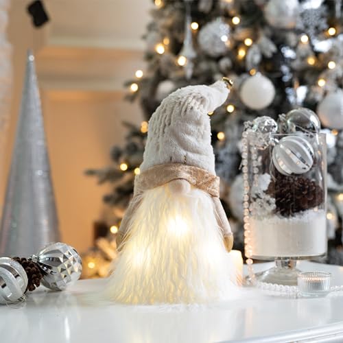 Lighted Christmas Tree Topper Gnome with Timer, 16.5 Inch White and Gold, Battery Operated B444