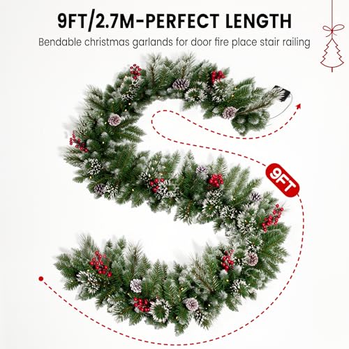 9ft Christmas Garland with Multicolor LED Lights and Remote Control F27550