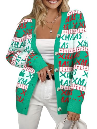 Funny Christmas Cardigan for Women Open Front Knit Coat W4033