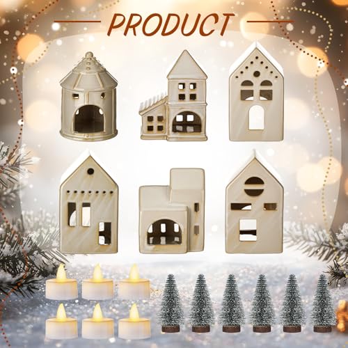 Ceramic Christmas Village Houses with LED Lights for Tabletop Mantle Decor D8566