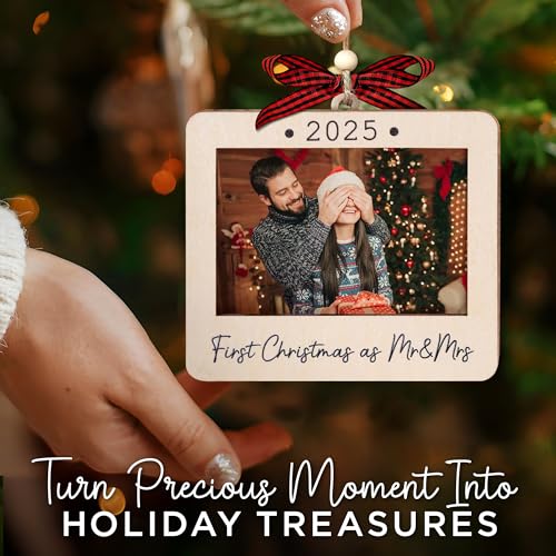 Christmas Ornament Picture Frame - Wooden Landscape Photo Frame for Tree U347
