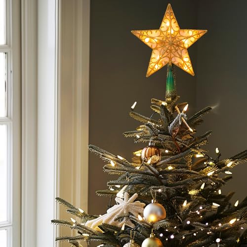 Glitter Star Tree Topper with Lights, Gold I966054