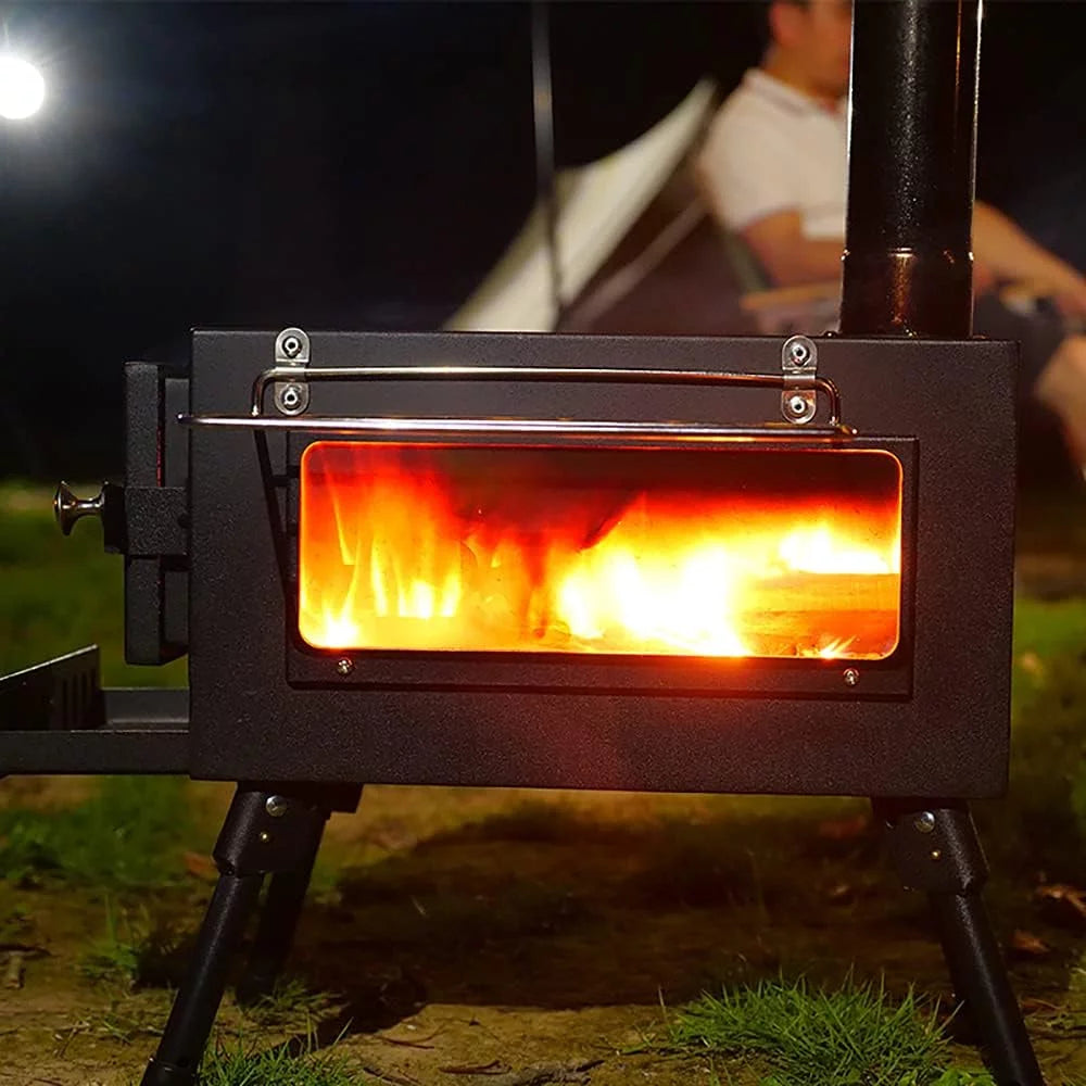 Camping Tent Stove with Window and Chimney Pipe, Portable Wood Burning Stove R987592