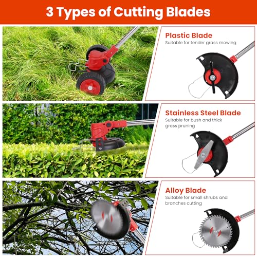 Cordless Grass Trimmer with Wheels, 3-in-1 Lawn Edger S8071
