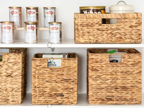 Wicker Storage Cubes with Liners, Water Hyacinth Baskets for Shelving, Handwoven Square Baskets, Medium, 4 Pack R25260