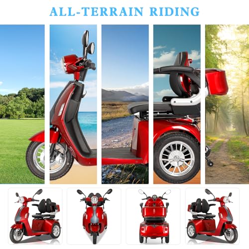 Heavy Duty 3 Wheel Mobility Scooter for Adults, 500 lbs Capacity, Red W318