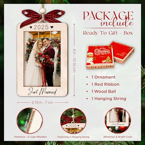 Christmas Ornament Picture Frame - Wooden Landscape Photo Frame for Tree U347