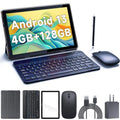 2024 Newest Android 13 Tablet with Keyboard 10 Inch 2 in 1 Tablets, 8 GB+128 GB+1 TB Quad- Core 2.0Ghz CPU Tablet PC, 2.4/5G WiFi 6, BT 5.0, 10.1'' HD Screen Tableta with Case Mouse Stylus Film, Black