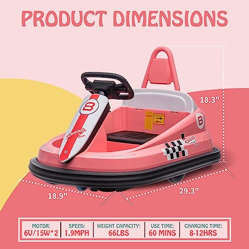 Bumper Car for Toddlers, 6V Electric Ride On Toy, 360 Degree Spin, Light & Music D292