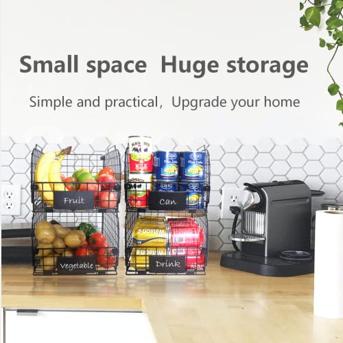 Wire Stackable Baskets for Kitchen Pantry Organizing, 4 Pack, Black G814232