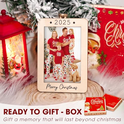 Christmas Ornament Picture Frame - Wooden Landscape Photo Frame for Tree U347