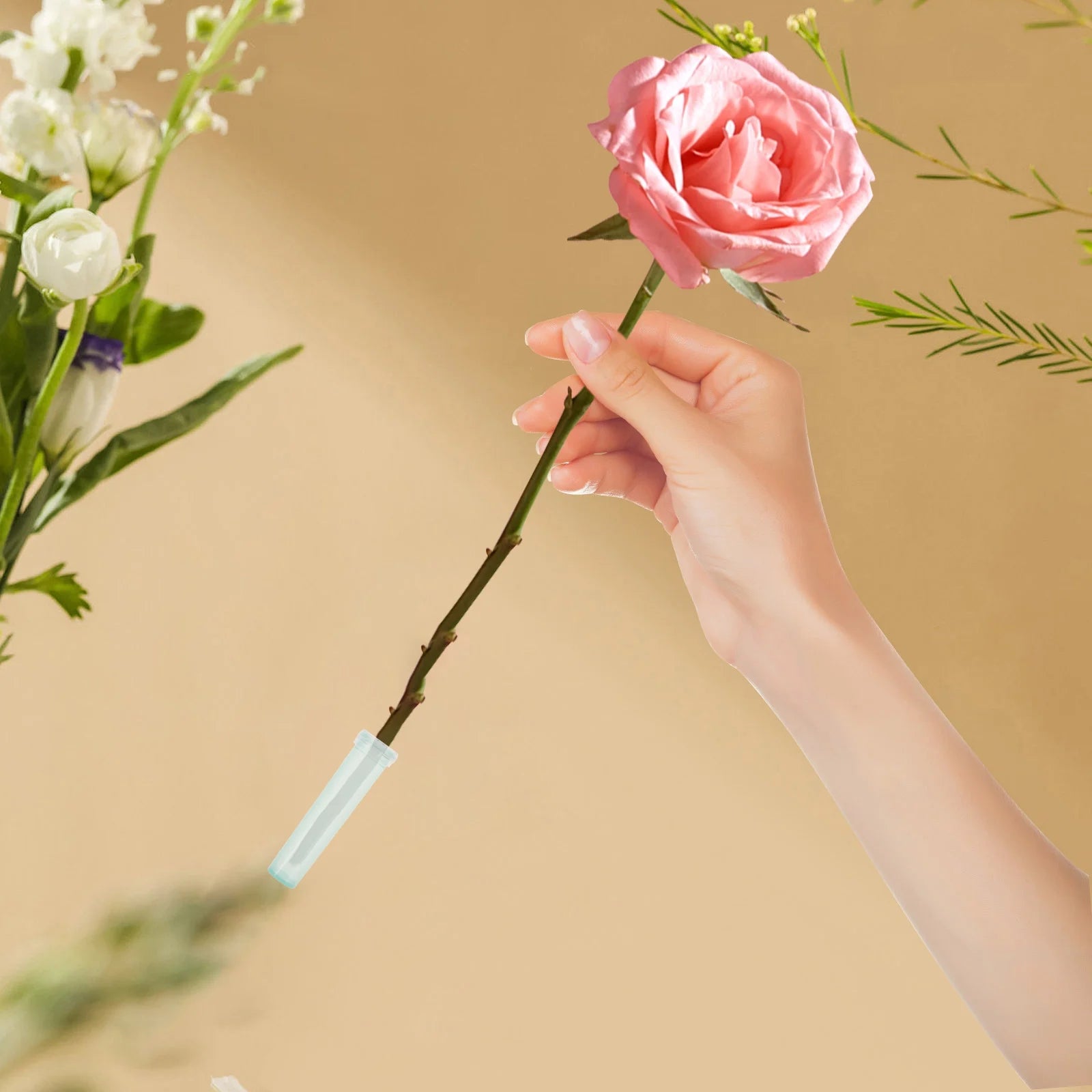 100 Pcs Water Tubes for Flowers Floral Plastic Vases Light Green S902327
