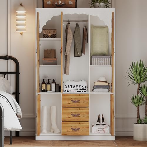 Large Armoire Wardrobe with 5 Wood Doors, Mirror and Drawers K465584