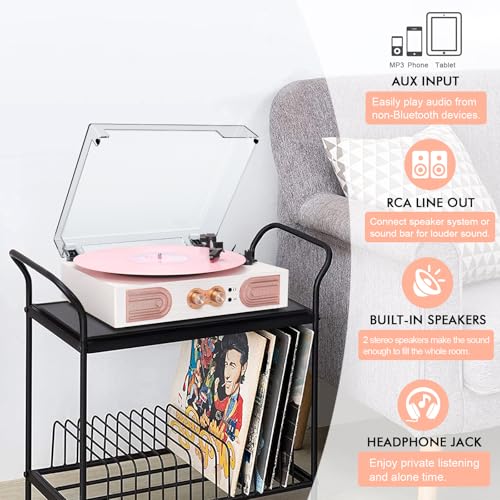 Vinyl Record Player with Built-in Speakers, 3-Speed Turntable M2824