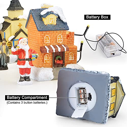 LED Lighted Christmas Village Houses with Figurines E482