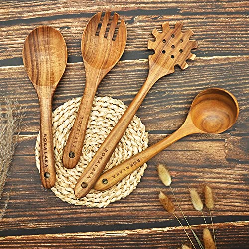 Natural Teak Wooden Spoons for Cooking, 10-Piece Kitchen Utensil Set I607645