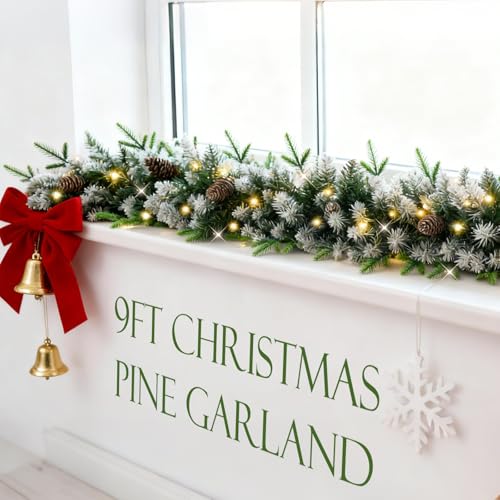 Christmas garland with lights, 9ft pre-lit for stairs and mantle I297