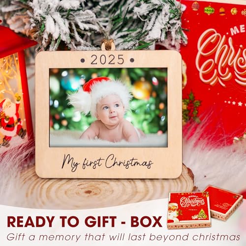 Christmas Ornament Picture Frame - Wooden Landscape Photo Frame for Tree U347
