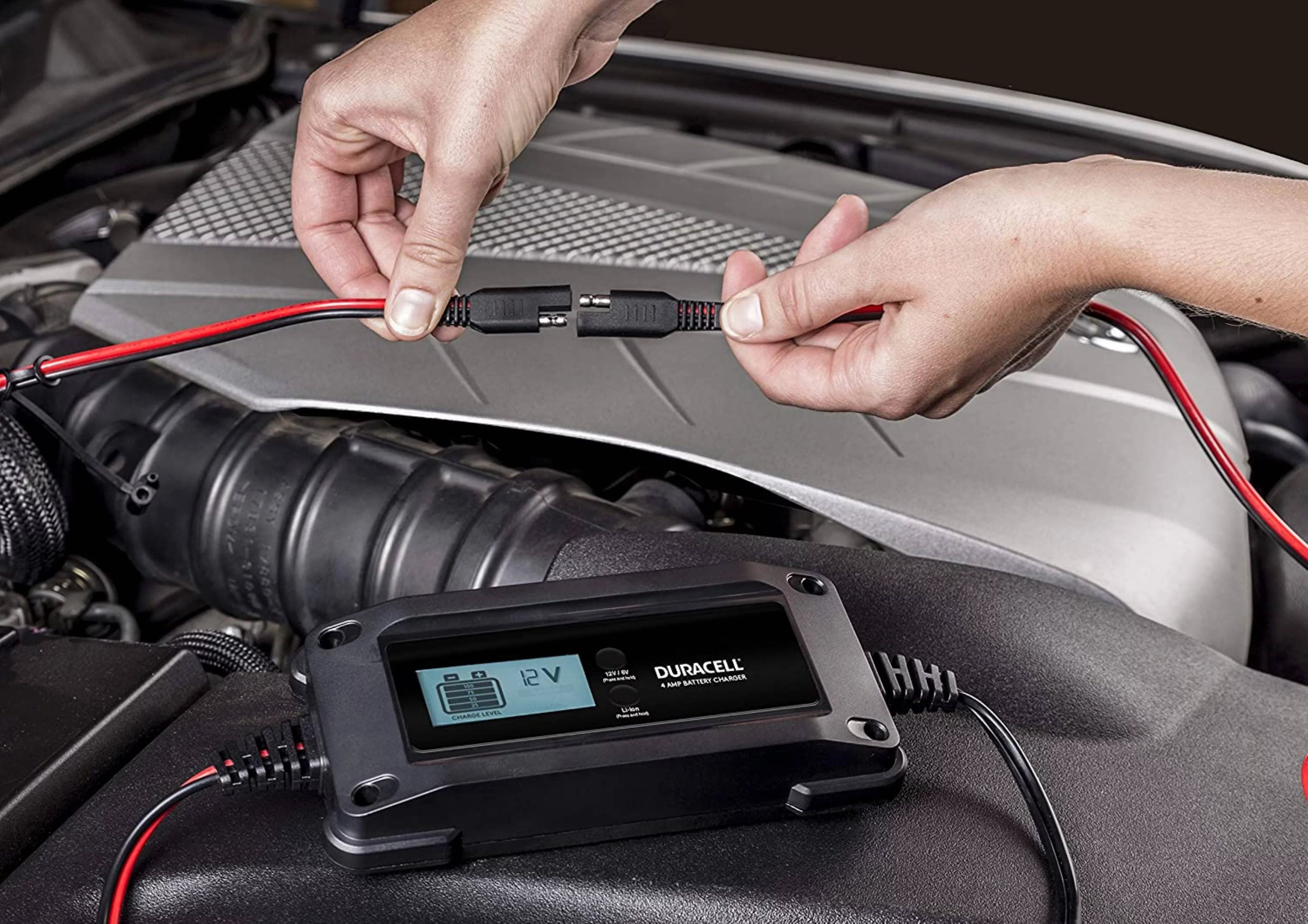 4 Amp Battery Charger Maintainer with LCD Display for 6V, 12V, Lithium Ion H2552