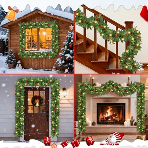 9ft Pre-Lit Christmas Garland with Pine Cones & Red Berries M365619