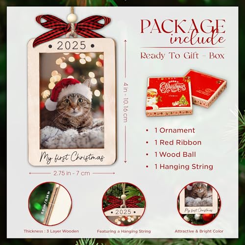 Christmas Ornament Picture Frame - Wooden Landscape Photo Frame for Tree U347