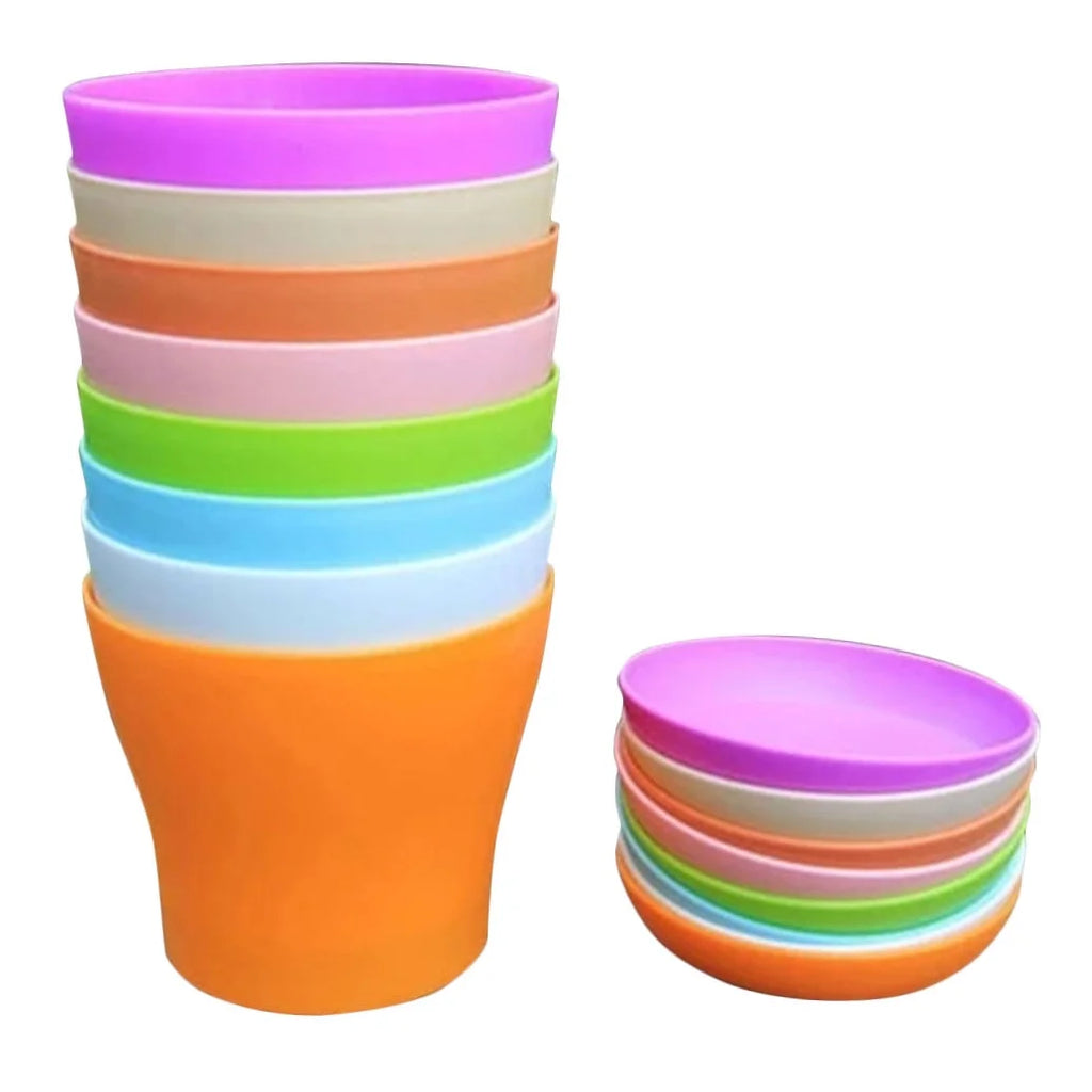 Plastic Flower Pot with Tray, Round Bonsai Planter, 8 Pack P1717