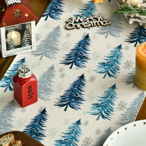 Christmas Table Runner Snowflake Winter Green Kitchen Dining Decor 13x72 Inch H231730