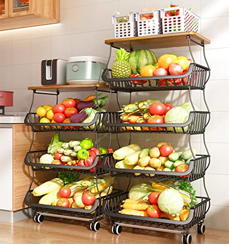 Kitchen Storage Baskets with Wheels, Metal Cart for Pantry V491