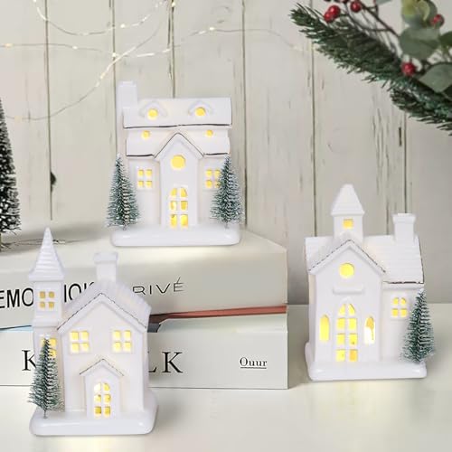 Ceramic Christmas Village Houses with LED Lights and Trees T316