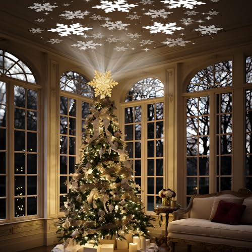 Snowflake Christmas Tree Topper LED Rotating with Projection Slides S187630