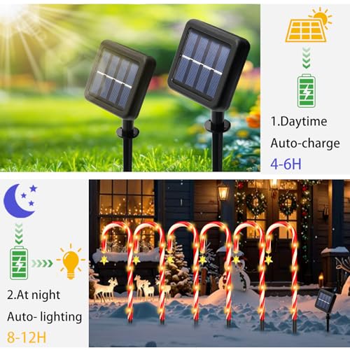 Outdoor Solar Christmas Decorations, 180 LED Candy Cane Lights, 8 Modes, Waterproof G88930