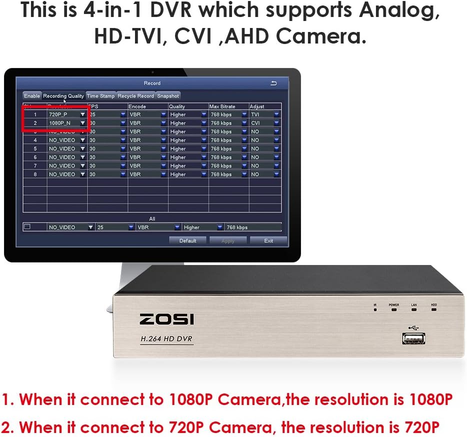 Home Security Camera System 8 Channel 1080P DVR with 4 Dome Cameras O663