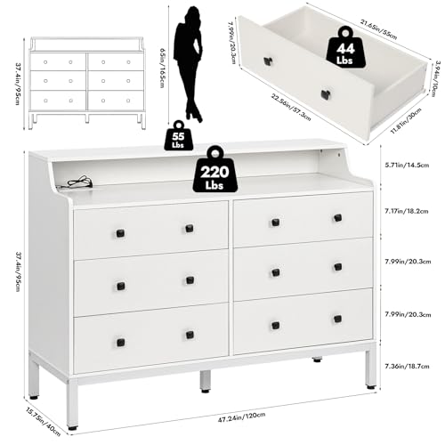 White Wood Dresser with Charging Station for Bedroom G92788