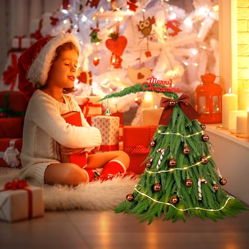 Mini Christmas Tree with 50 LED Lights, 24 Inch Tabletop Prelit Artificial Tree U511