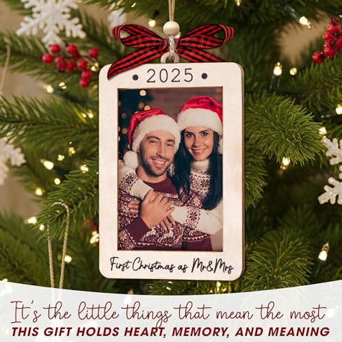 Christmas Ornament Picture Frame - Wooden Landscape Photo Frame for Tree U347