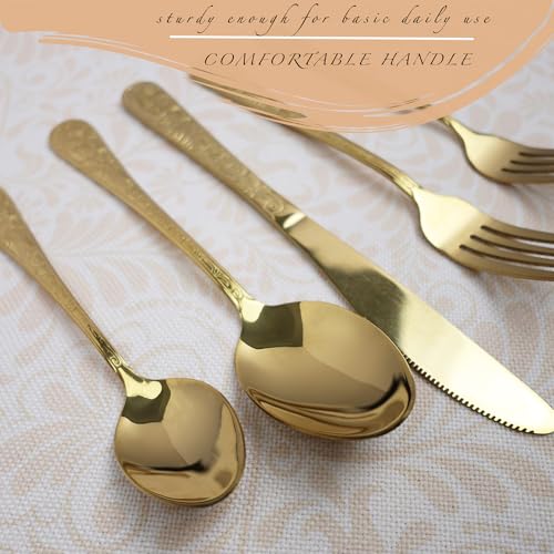Gold Stainless Steel 20 Piece Flatware Set with Fork Spoon and Knife T960