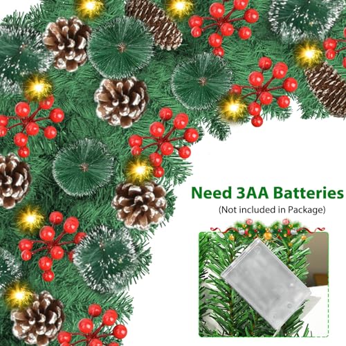Pre-lit Christmas Garland with LED Lights, Red Flowers and Berries Y488109