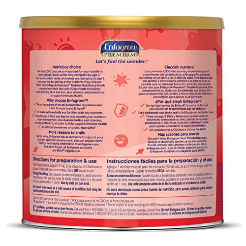 Toddler Nutritional Drink Powder with DHA and Prebiotics, Non-GMO, 24 Oz Can N160614