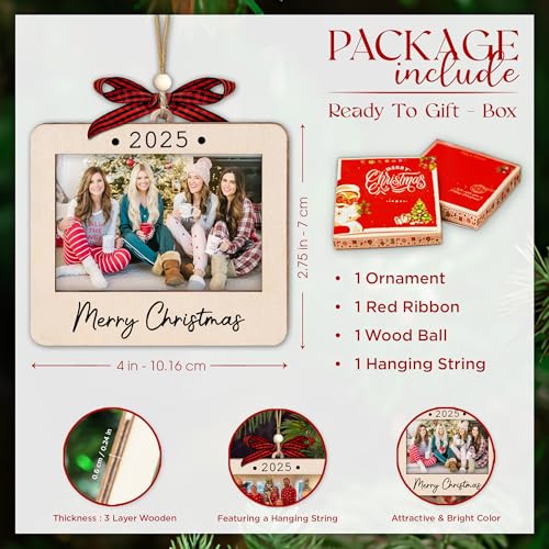 Christmas Ornament Picture Frame - Wooden Landscape Photo Frame for Tree U347