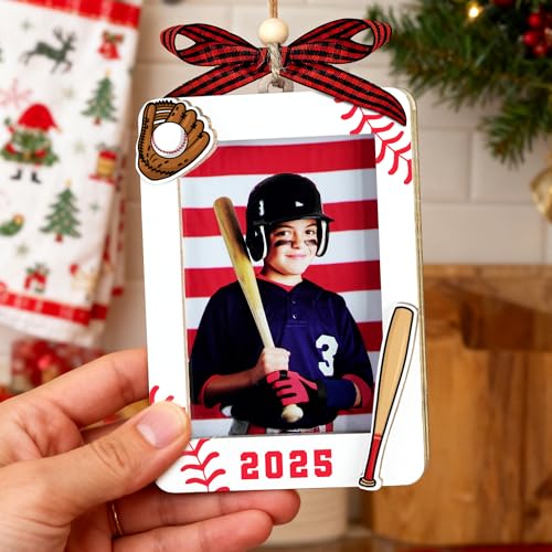 Christmas Ornament Picture Frame - Wooden Landscape Photo Frame for Tree U347