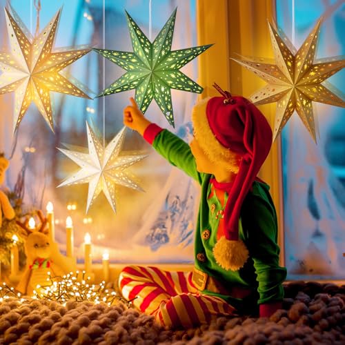 Sage Green 3D Paper Star Lantern Hanging Ornament with String Light M89680