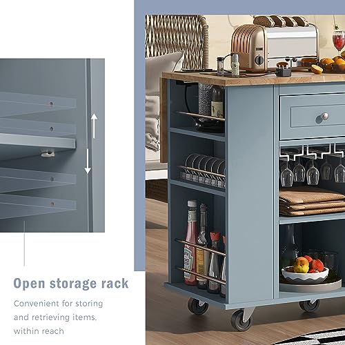 Wood Kitchen Island Cart with Locking Wheels and Wine Rack B2528