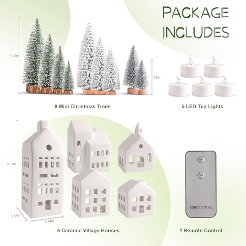 Ceramic Christmas Village Houses with LED Lights and Trees Y18828