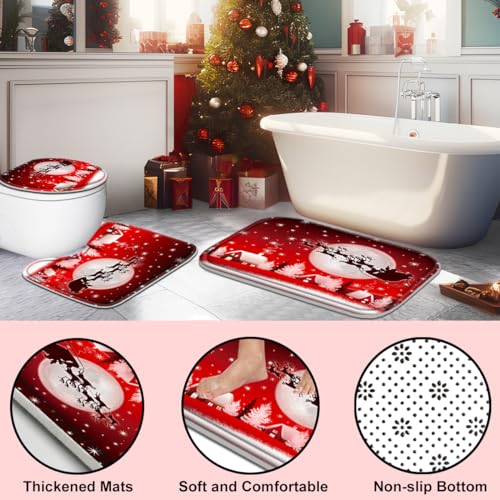 Christmas Bathroom Set with Shower Curtain, Rugs, and Hooks F236