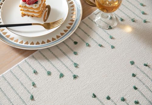 Christmas Table Runner 13 x 90 Inch Cotton Woven with Tassels Red and Beige B398787