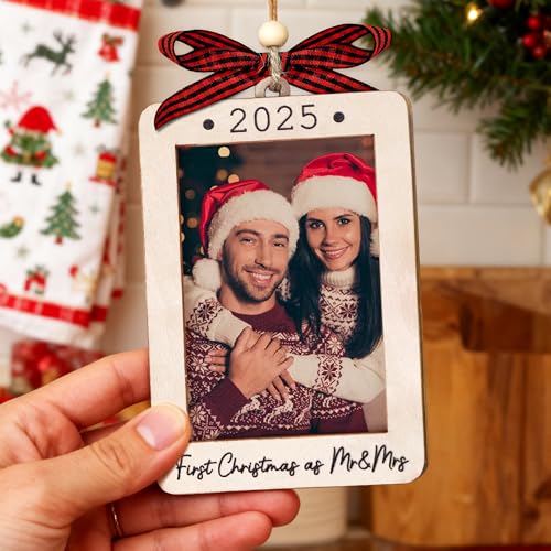 Christmas Ornament Picture Frame - Wooden Landscape Photo Frame for Tree U347