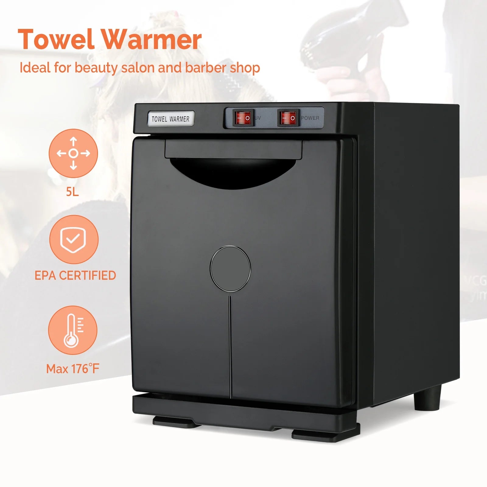 Hot Towel Warmer Cabinet with UV Sterilizer, 5L, Black E9908