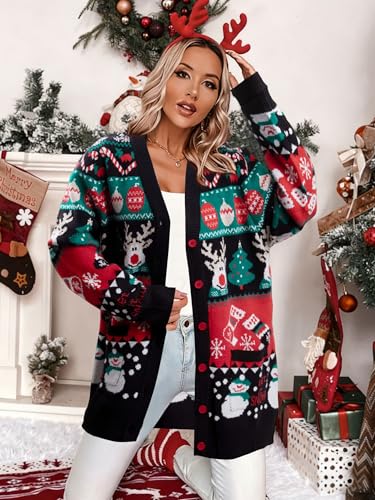 Funny Christmas Cardigan for Women Open Front Knit Coat W4033