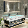 Double Bathroom Bathroom Vanity with Sink - Floating Bathroom Vanity with LED Smart Defog Mirror Cabinet, Solid Wood Bathroom Vanity, Wall Mounted, Stylish Design (Single Sink 36")